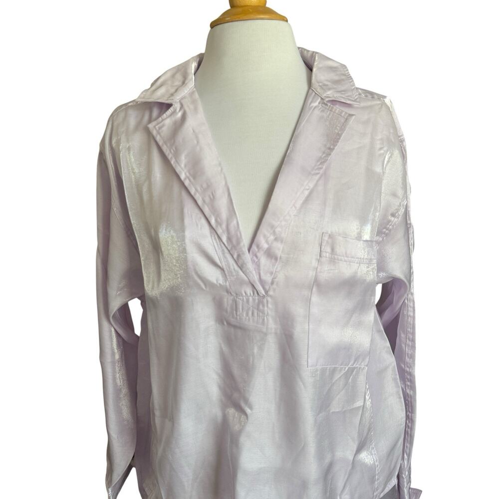 NEW Pilcro Anthropologie Dreamcore Shine Henley Long Sleeve Blouse Lilac Medium - Picture 6 of 11